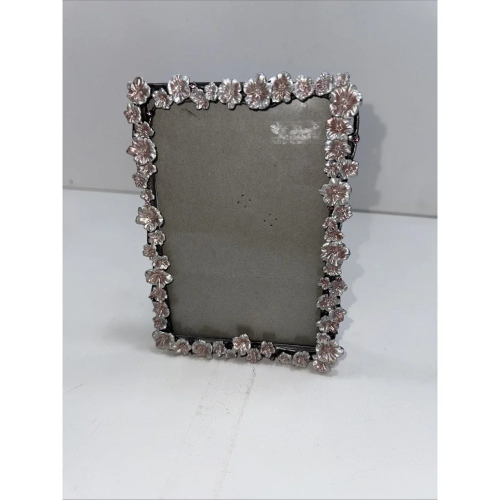 Vintage Gorgeous Metal Photo frame Beautiful Pink Flowers‎ Heavy 6×4